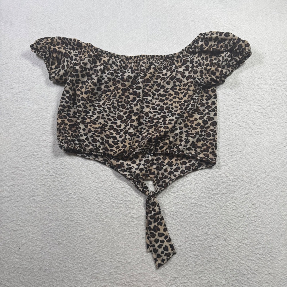 Unbranded Leopard Print Crop Top Womens Size Medium Brown Excellent Tie Front